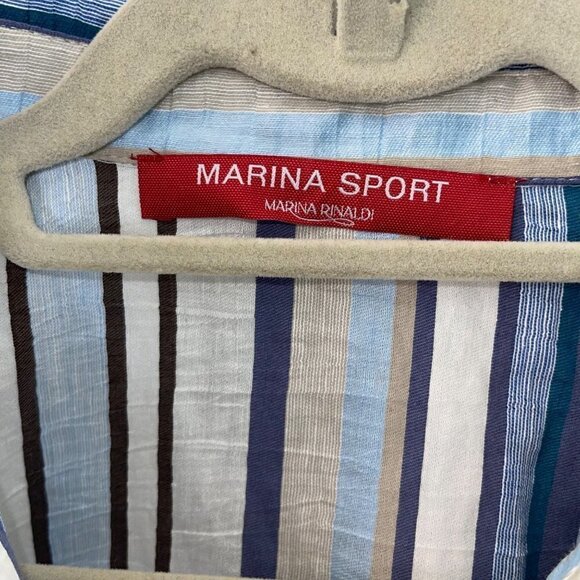 Marina Sport Diabese Tunic Womens Size 14 Striped Linen Blend Button Front Slits - Picture 4 of 13